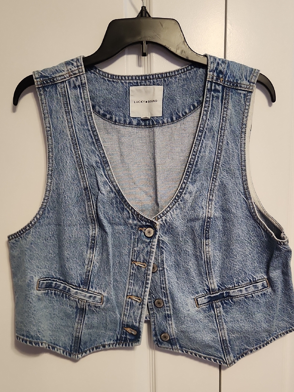 Lucky Brand Washed Denim Button-Front Vest - Light Blue